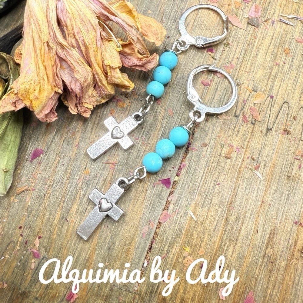 Alquimia Turquoise and Silver Cross Earrings